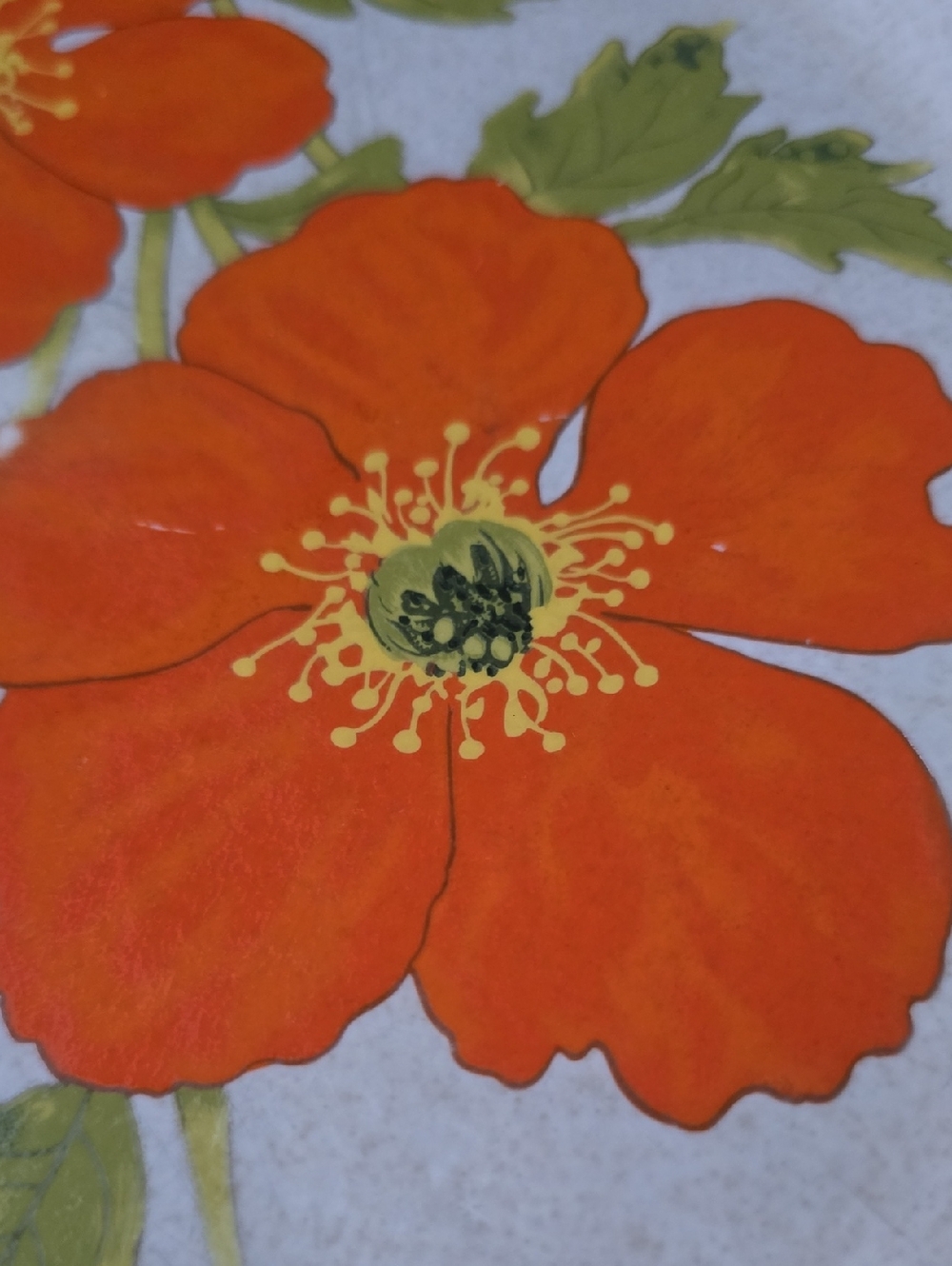 Orange Poppy FIRE FLOWER 10" Dinner Plate Vintage Stoneware Temper Ware  Lenox
